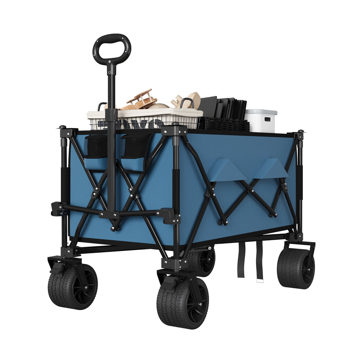 Collapsible Beach Wagon with All-Terrain Wheels, 500Lbs Capacity, Cup Holders for Camping, Sports, Garden