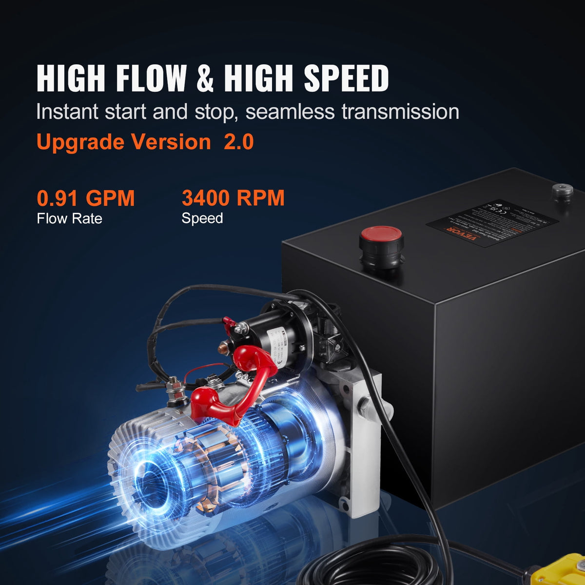 VEVOR 4-Quart Single-Acting Hydraulic Pump, DC 12V, 0.91 GPM, 3200 PSI Max, for Dump Trailers and Car Lifts