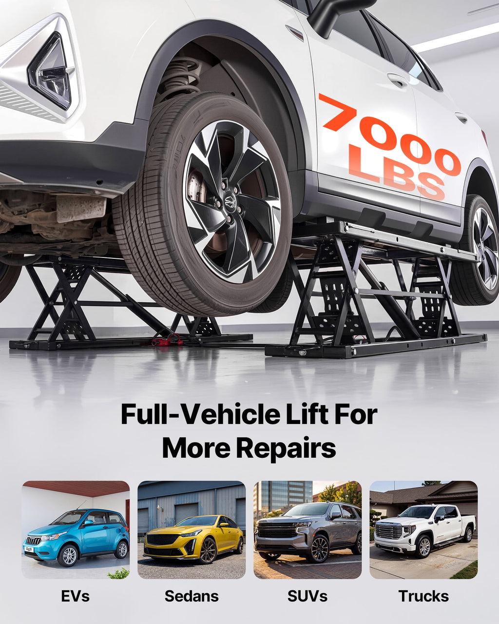 VEVOR Portable Car Lift, 7000 lbs Capacity, Heavy Duty Steel Truck Lift with 26.8" Max Height, Pneumatic Pump, Wheels, 4 Rubber Pads