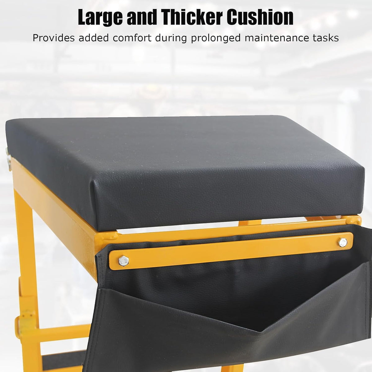 Adjustable Folding Topside Automotive Creeper, 440 lb Capacity, 48-66 Inch Height, Padded Deck and 4 Casters, Black/Yellow