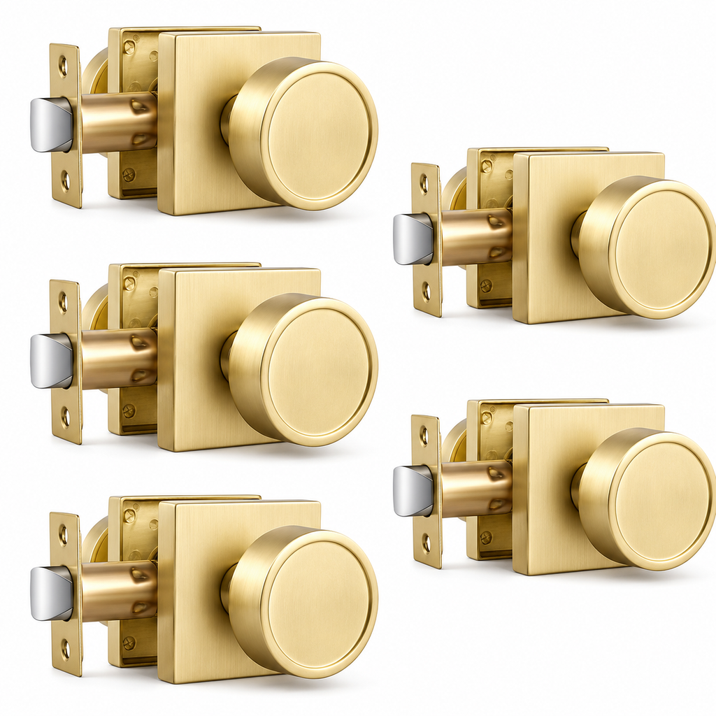 5-Pack Brushed Gold Passage Door Knobs, Keyless Handles for Hallway and Closet