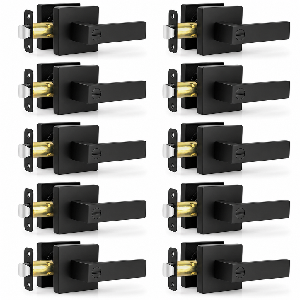 10-Pack Matte Black Privacy Door Levers, Keyless Handles for Bedroom and Bathroom