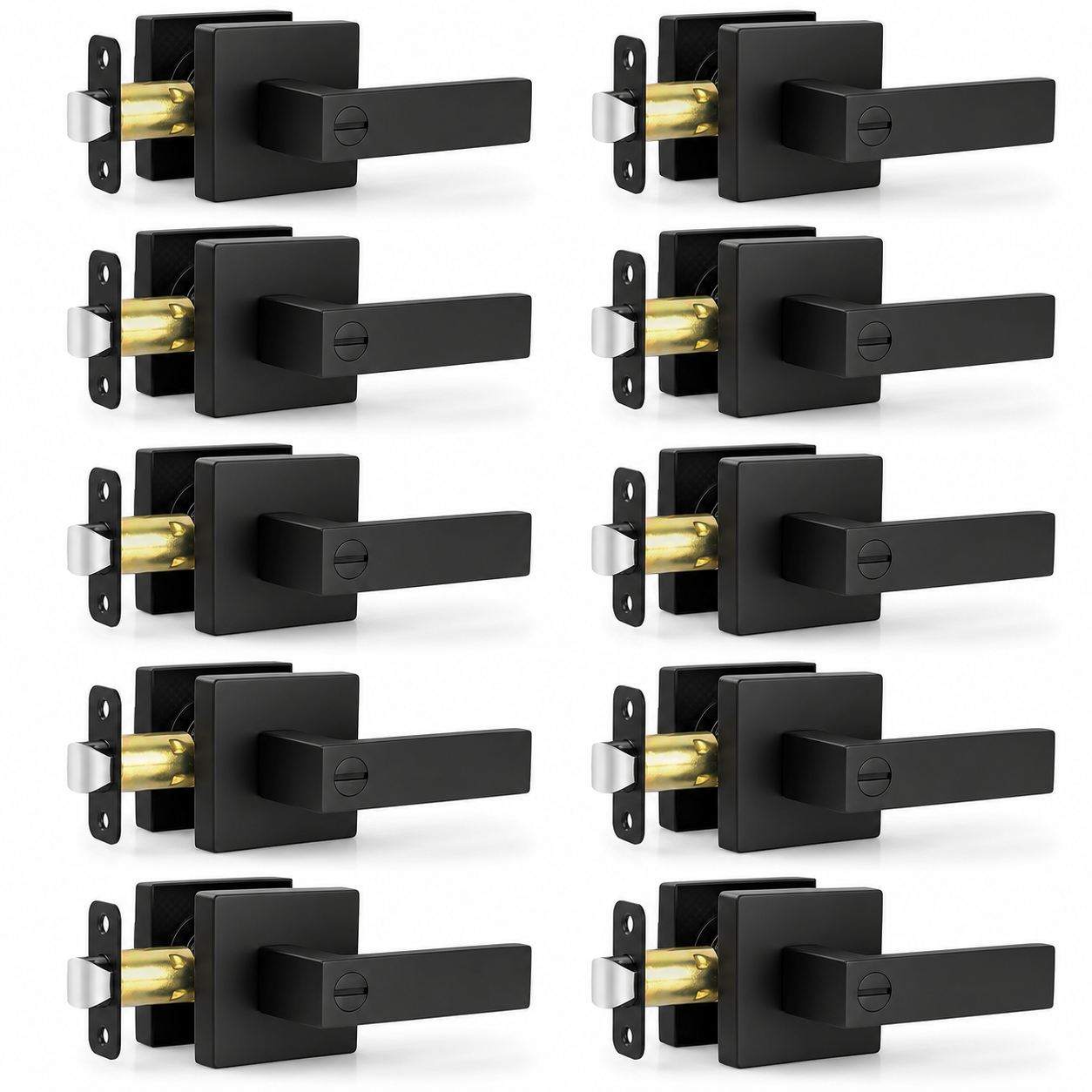 10-Pack Matte Black Privacy Door Levers, Keyless Handles for Bedroom and Bathroom