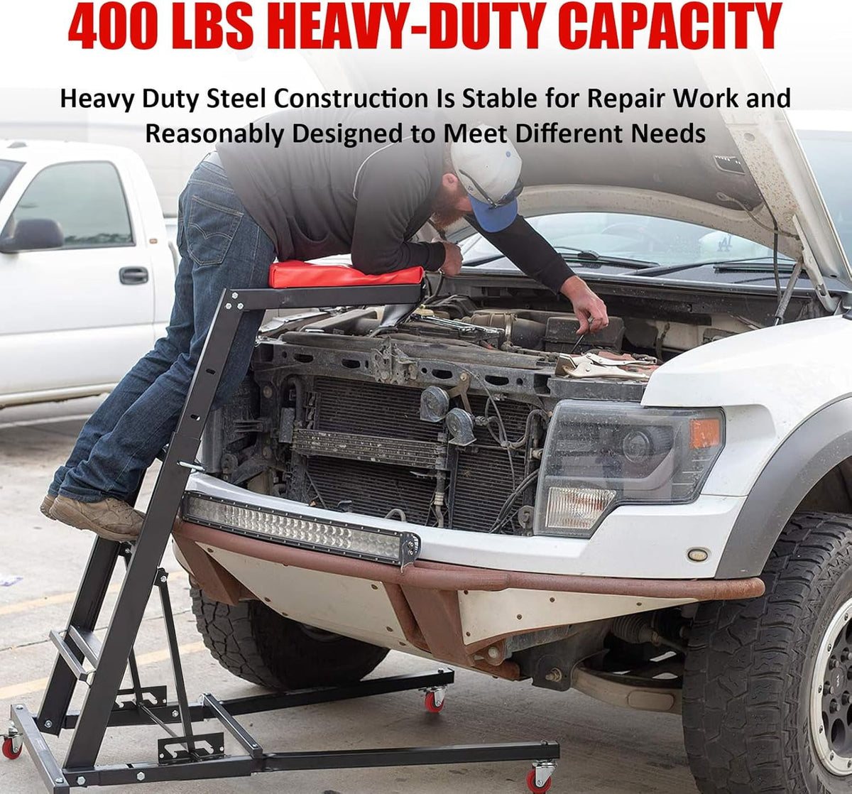 400 LB Heavy Duty Garage Shop Creeper Adjustable Height Foldable Topside Engine Creeper with Casters for Auto Repair Black