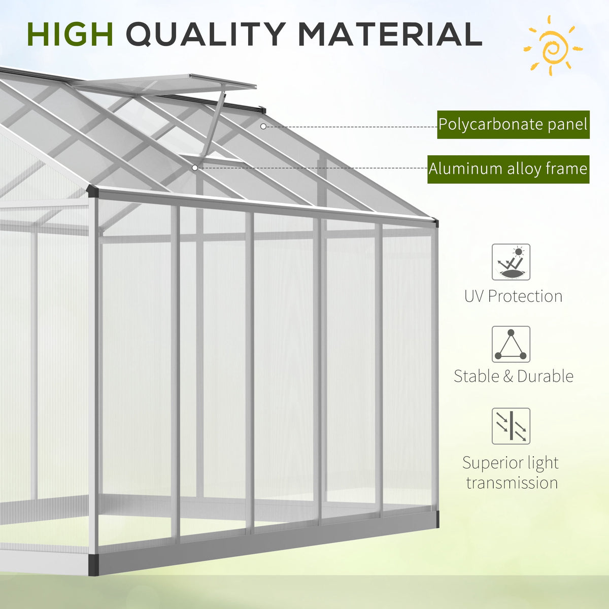 Outsunny 6' x 10' Walk-in Polycarbonate Greenhouse with Vent, Aluminum