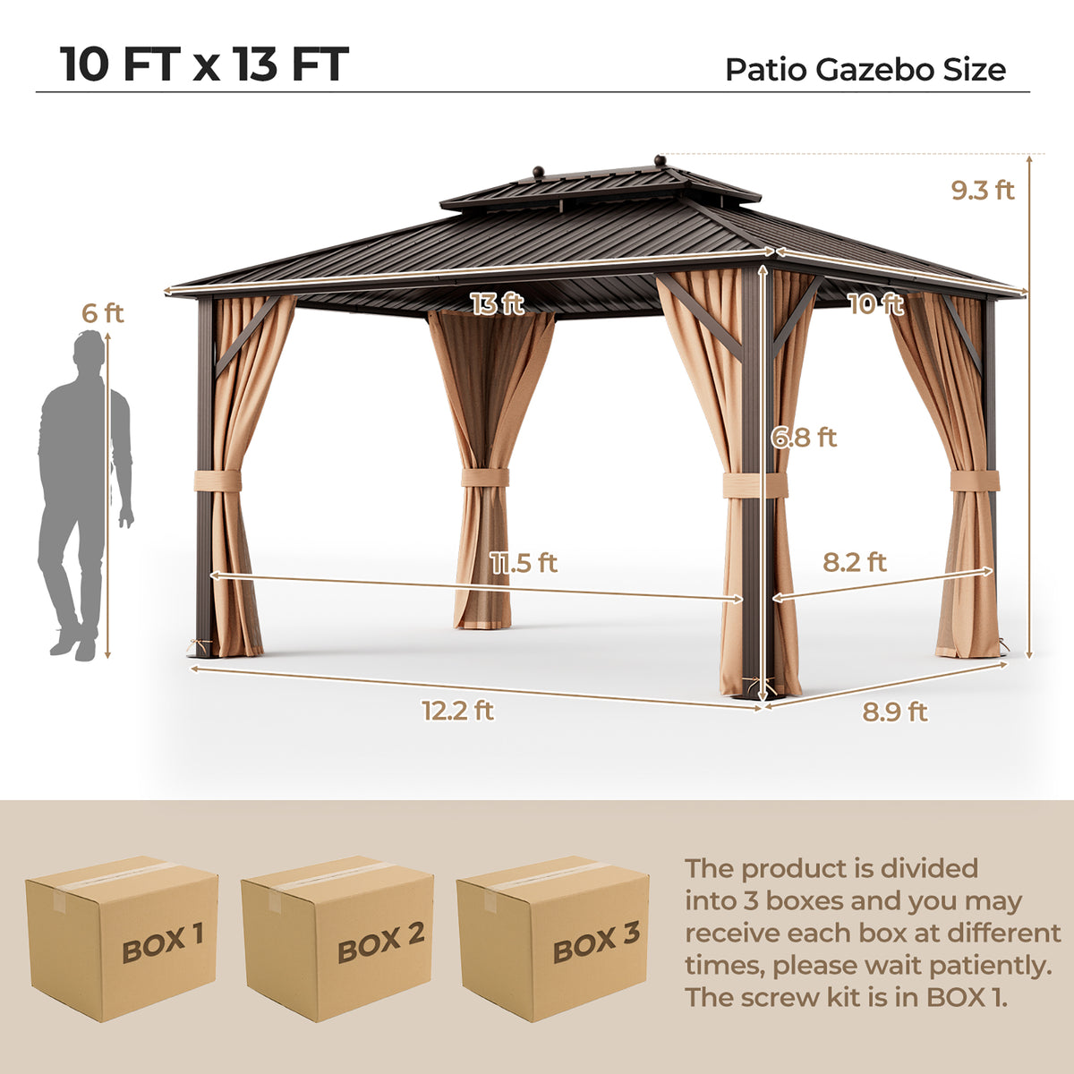 Gymax 10'x13' Patio Double-Roof Hardtop Gazebo w/ Galvanized Steel Roof Aluminum Frame