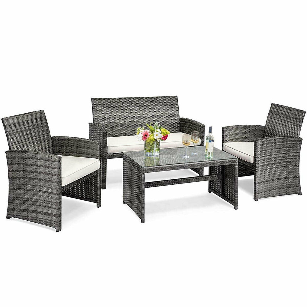 Costway 4pcs Rattan Wicker Patio Furniture Set Garden Lawn Sofa Cushioned Seat Mix