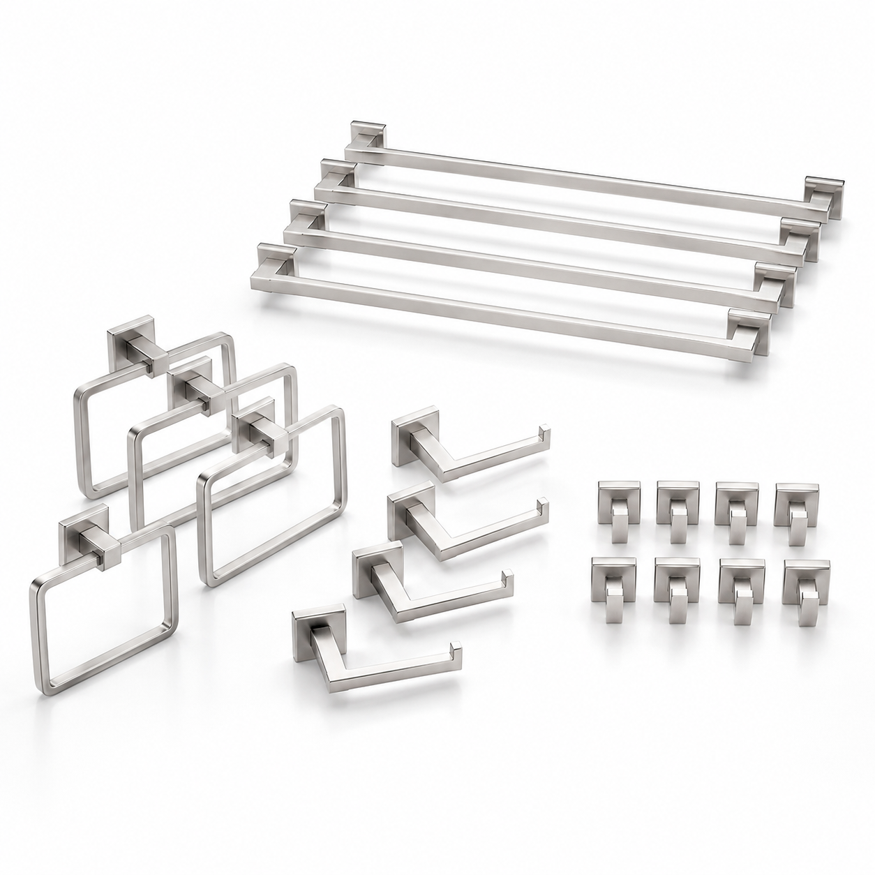 25-Piece Polished Silver Bathroom Hardware Set, 23.6-Inch Towel Bars