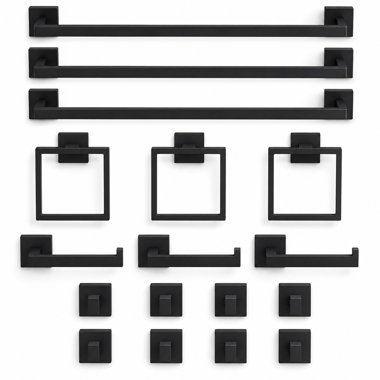 15-Piece Matte Black Bathroom Hardware Set, 23.6-Inch Towel Bar Kit, SUS304 Stainless Steel