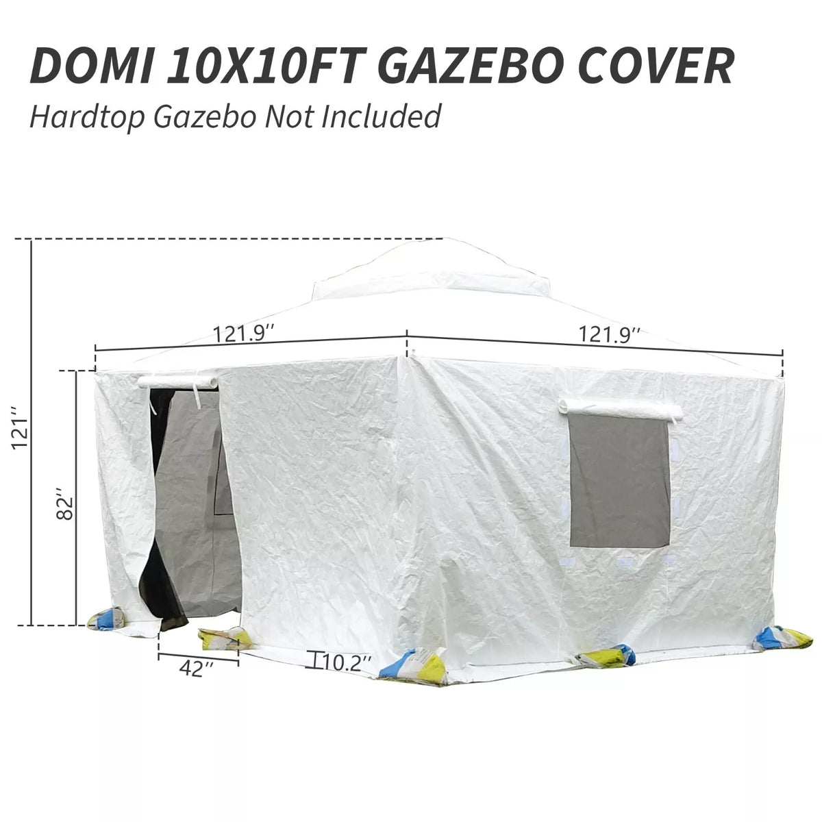10x10 Ft Universal Winter Cover for Hardtop Gazebos, Waterproof Enclosed Sidewalls and Mesh Windows, White