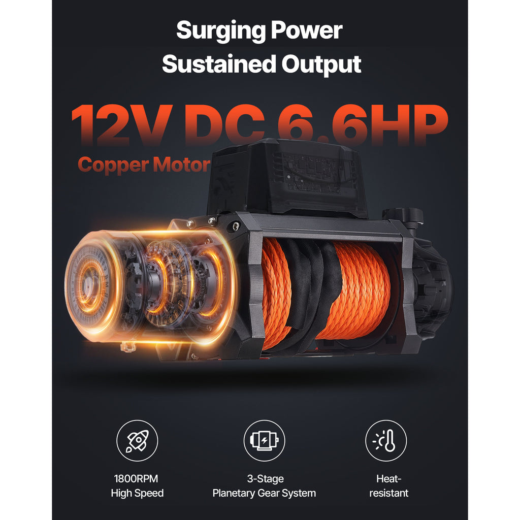 KFFKFF Electric Winch, 12000 lbs Load Capacity, 12V DC Truck Winch with Φ3/8 in x 92 ft Synthetic Rope, Wireless & Wired Remote Control