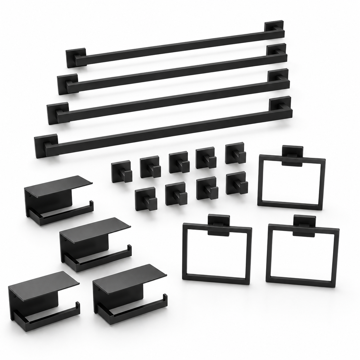 20-Piece Matte Black Bathroom Hardware Set with 24-Inch Towel Bars
