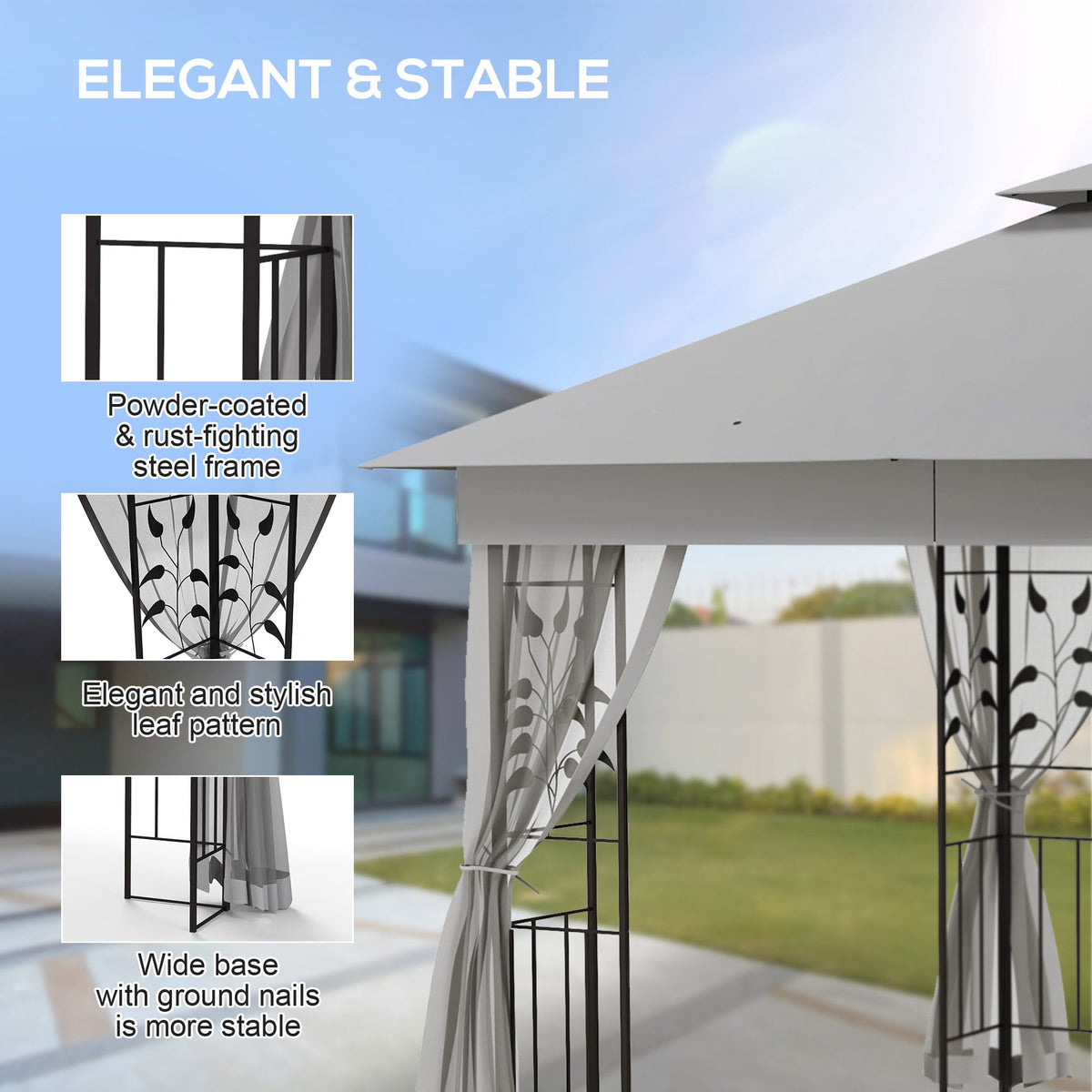 Outsunny 10' x 10' Patio Gazebo, Outdoor Gazebo Canopy, Light Grey