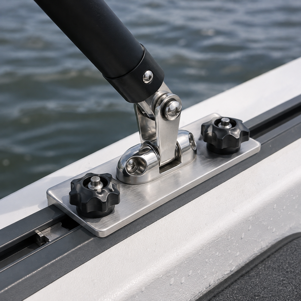 Bimini Top Mount for Versatrack, Aluminum Track Bracket with 316 Stainless Steel Hinge