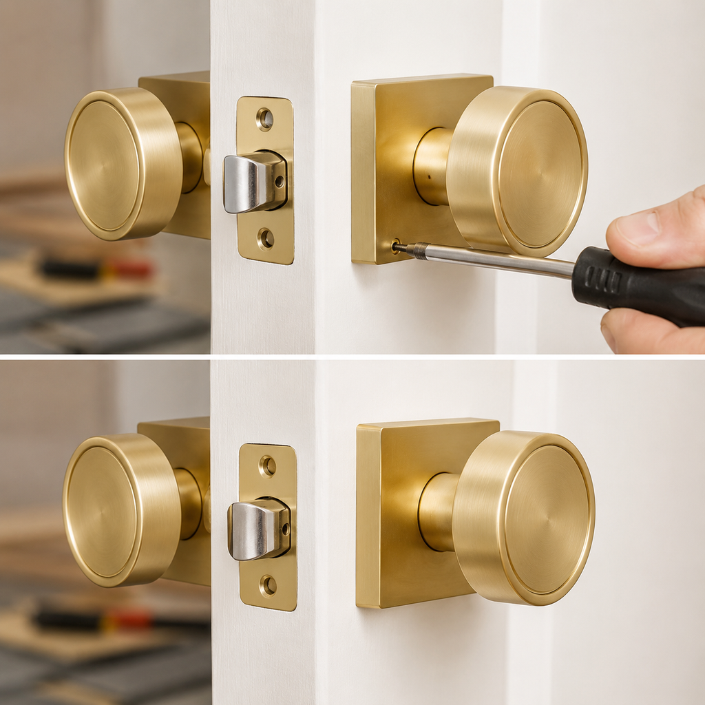 5-Pack Brushed Gold Passage Door Knobs, Keyless Handles for Hallway and Closet