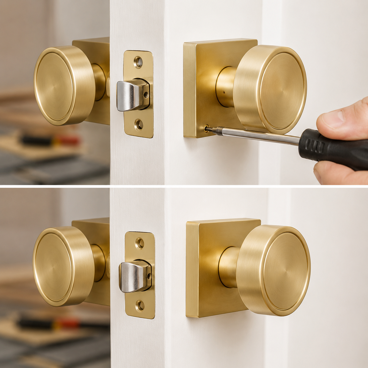 5-Pack Brushed Gold Passage Door Knobs, Keyless Handles for Hallway and Closet