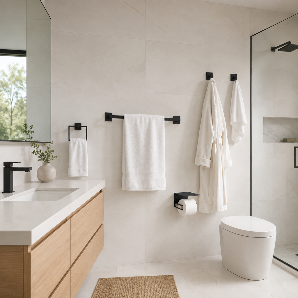 20-Piece Matte Black Bathroom Hardware Set with 24-Inch Towel Bars