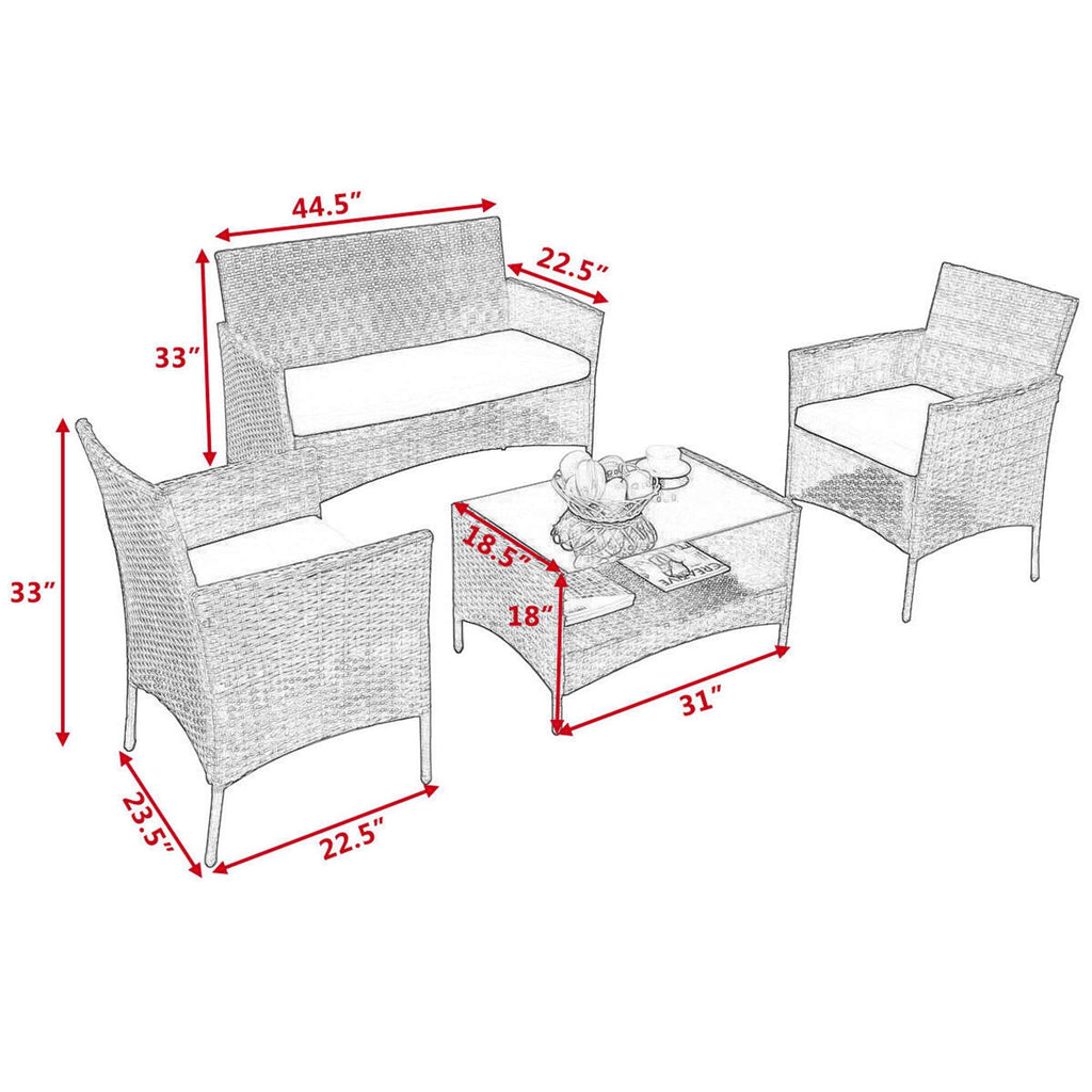 Costway 4pcs Patio Rattan Furniture Set Table Shelf Sofa Outdoor Garden W/ Beige Cushion