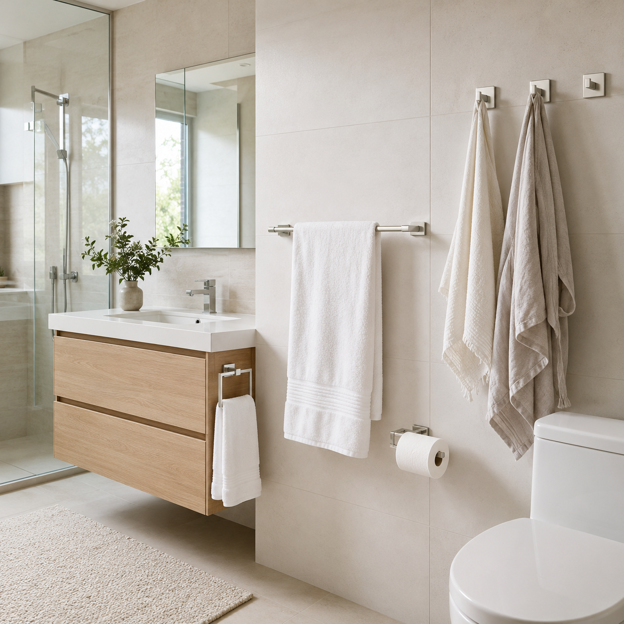 25-Piece Polished Silver Bathroom Hardware Set, 23.6-Inch Towel Bars