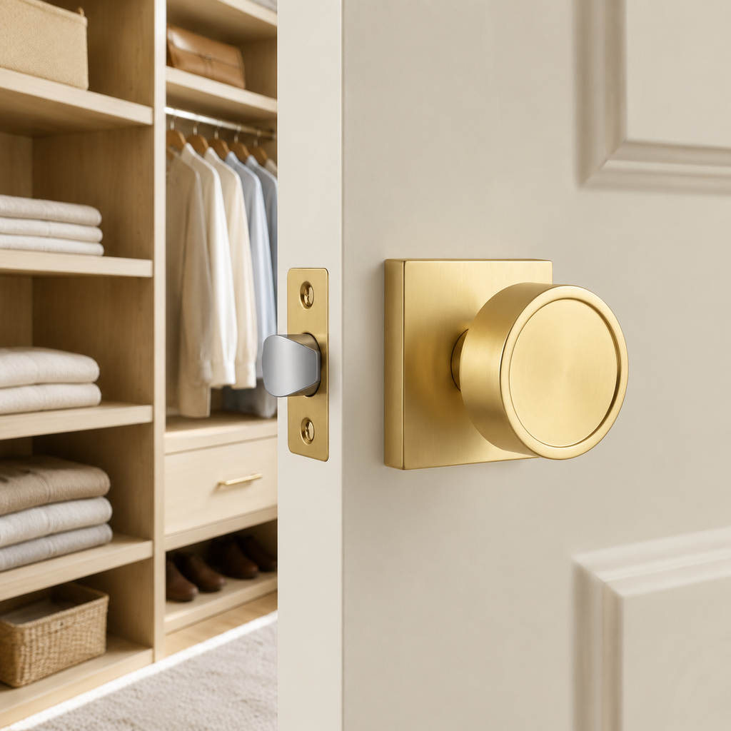 5-Pack Brushed Gold Passage Door Knobs, Keyless Handles for Hallway and Closet