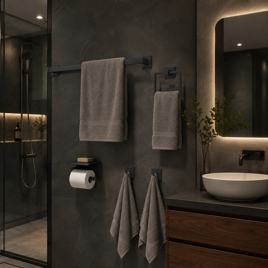 20-Piece Matte Black Bathroom Hardware Set with 24-Inch Towel Bars
