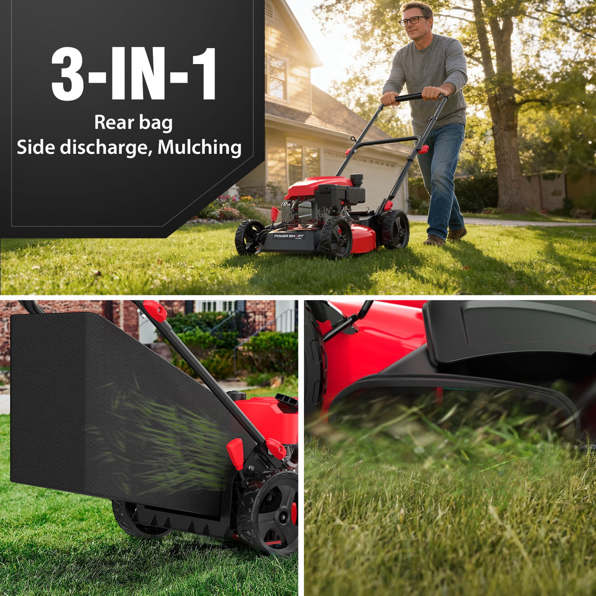 PowerSmart 18-inch 3-in-1 Gas Powered Push Lawn Mower