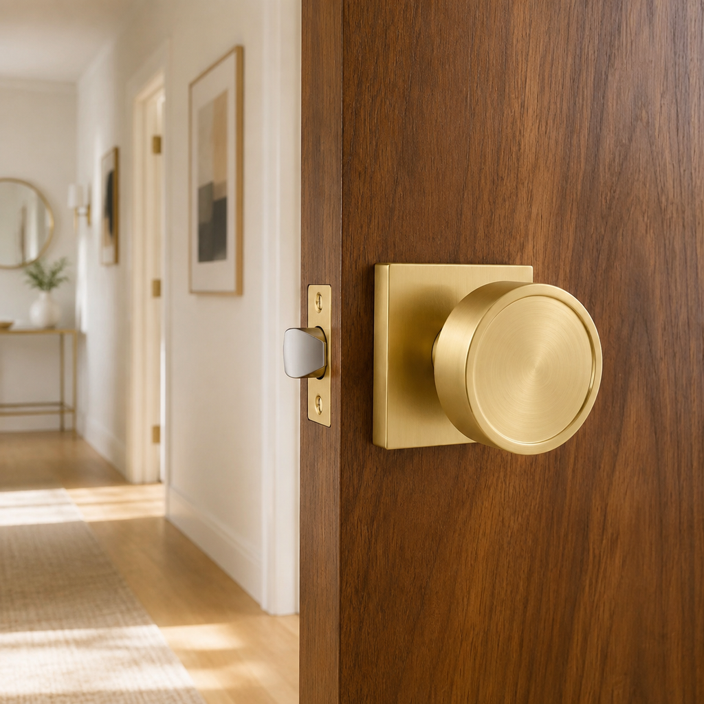 5-Pack Brushed Gold Passage Door Knobs, Keyless Handles for Hallway and Closet