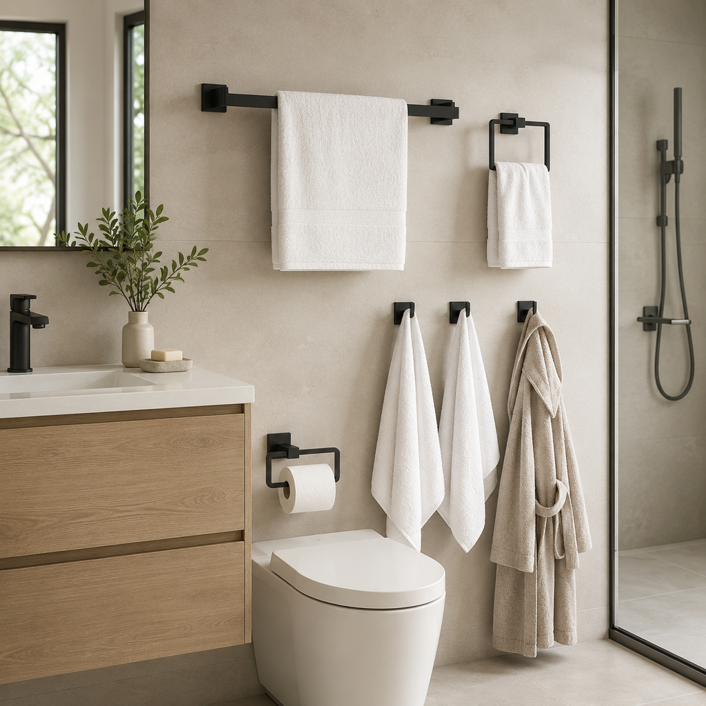 15-Piece Matte Black Bathroom Hardware Set, 23.6-Inch Towel Bar Kit, SUS304 Stainless Steel