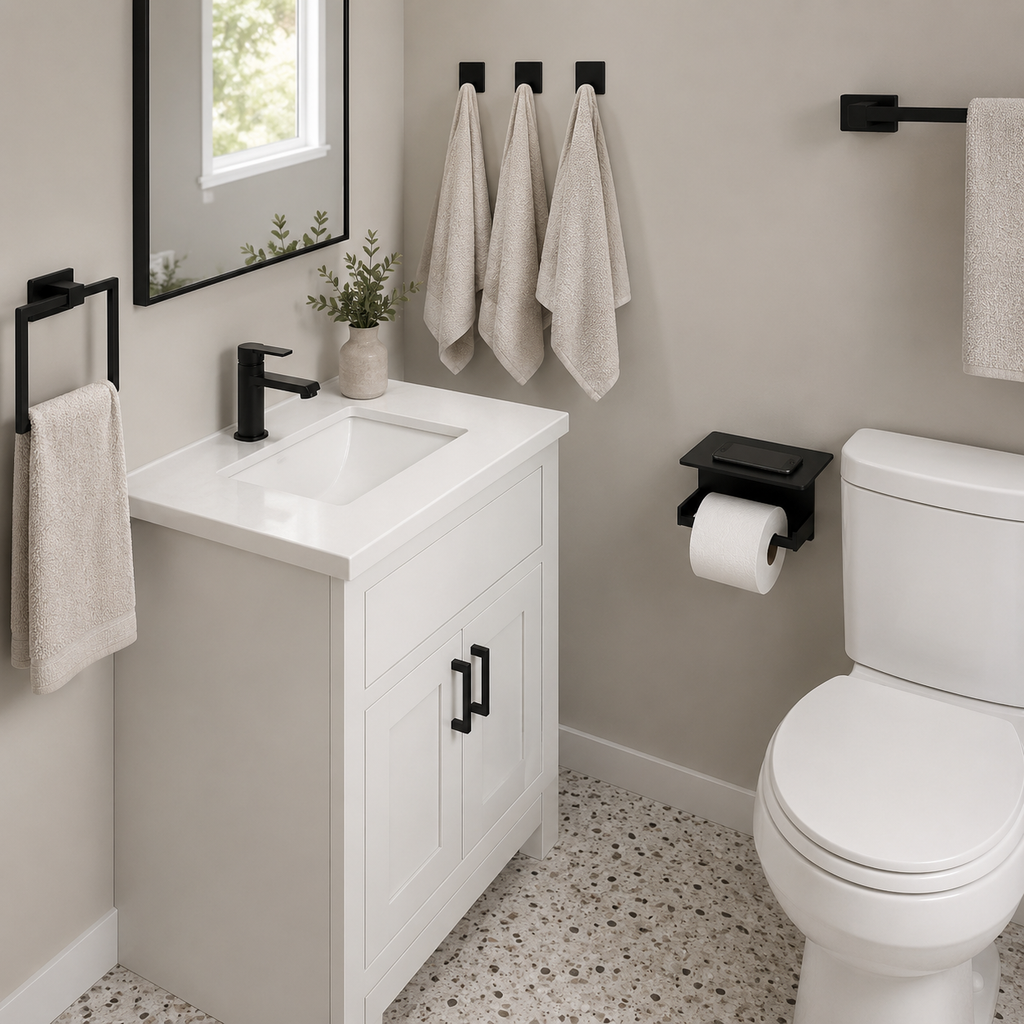 20-Piece Matte Black Bathroom Hardware Set with 24-Inch Towel Bars