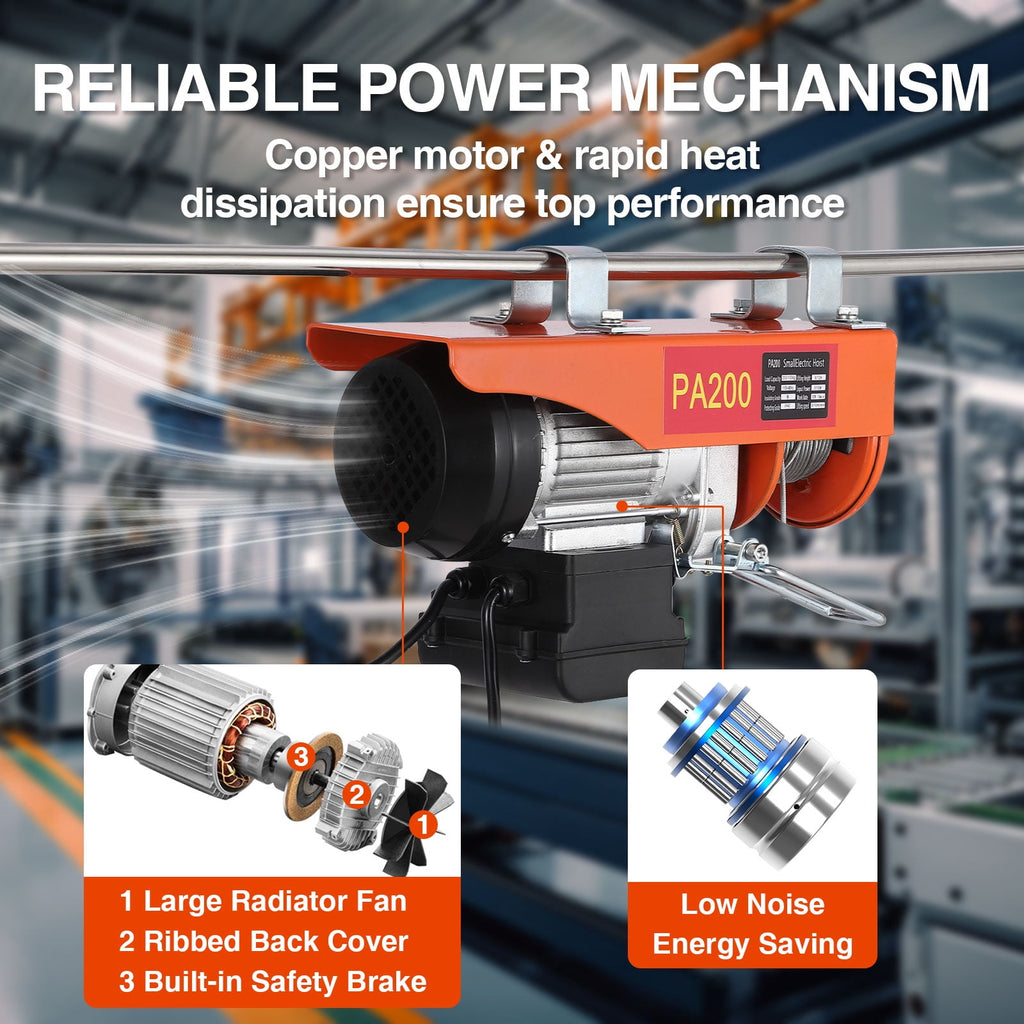 GloryStar 110V Electric Engine Lift Hoist, Steel Wire Crane with Double Slings for Garage, Warehouse or Factory