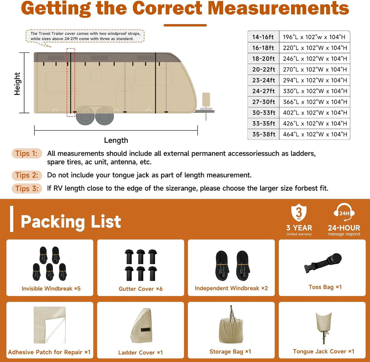 Umbrauto 18-20 Ft Travel Trailer RV Cover, 8-Layer Top, Waterproof and Windproof, with Jack and Gutter Covers