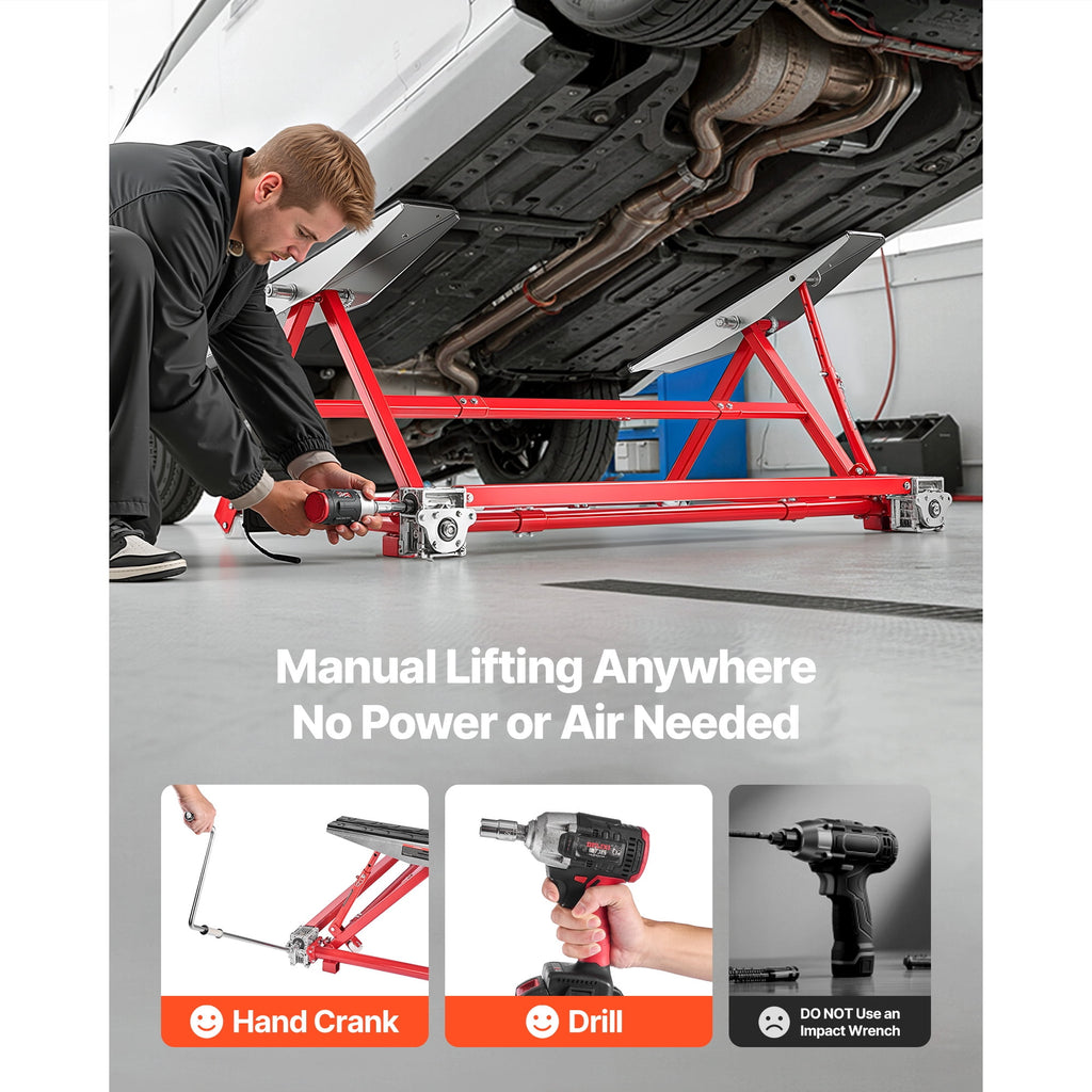 KFFKFF Portable Car Lift, 4400 lb Capacity, 23-Inch Max Height, Adjustable Width, Steel Frame and Wheels