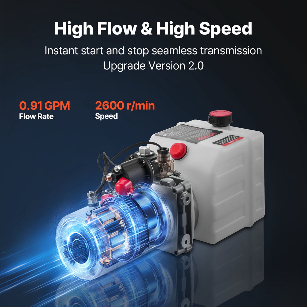 VEVOR 4-Quart Single-Acting Hydraulic Pump with Metal Reservoir, DC 12V, 3200 PSI Max, 0.91 GPM, for Dump Trailers