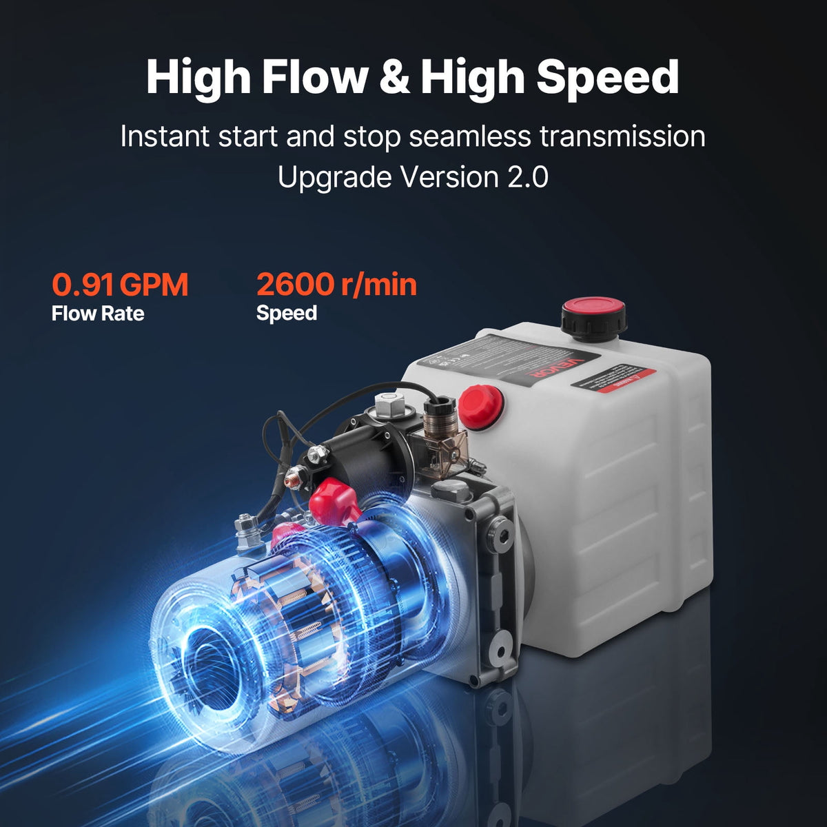 VEVOR 4-Quart Single-Acting Hydraulic Pump with Metal Reservoir, DC 12V, 3200 PSI Max, 0.91 GPM, for Dump Trailers