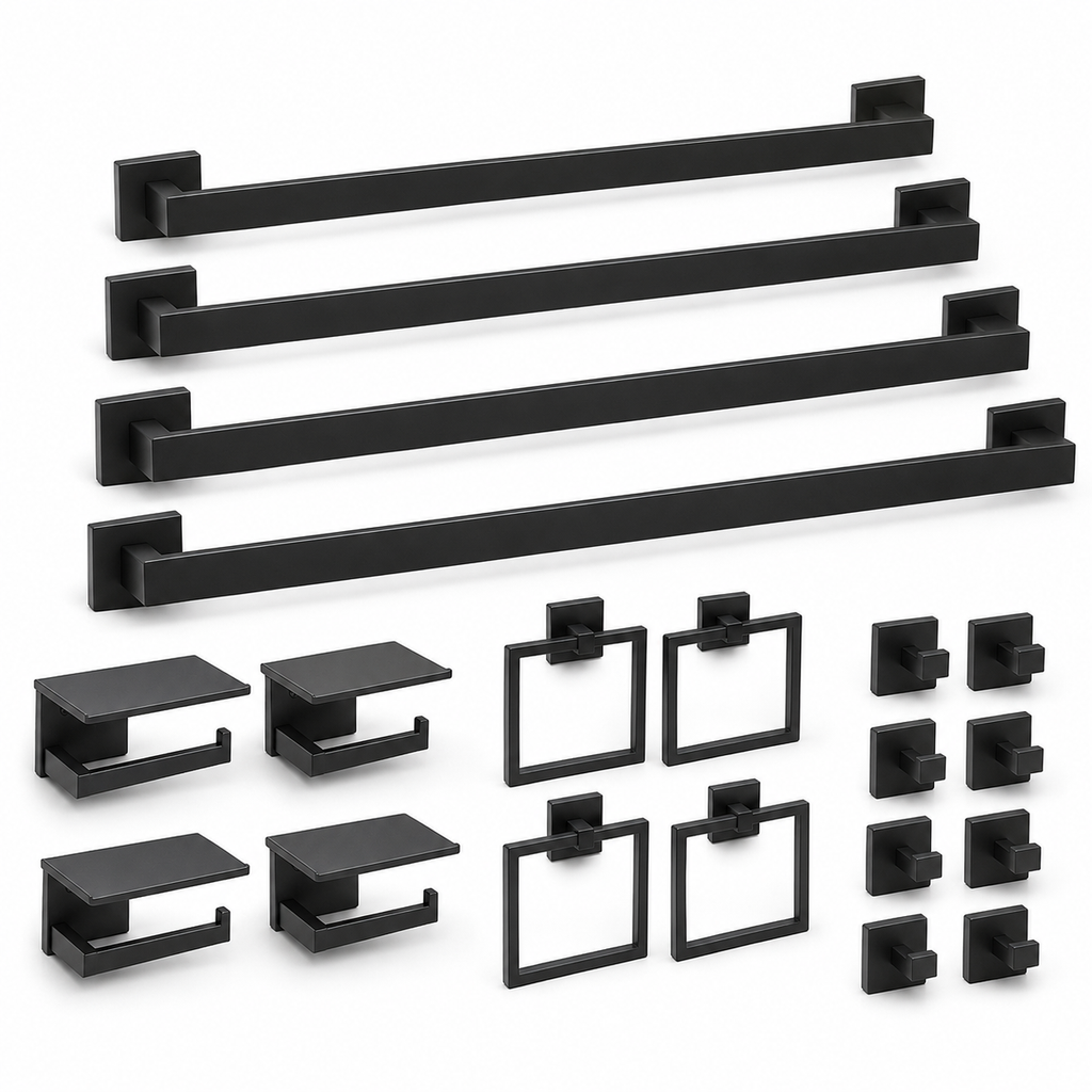 20-Piece Matte Black Bathroom Hardware Set with 24-Inch Towel Bars