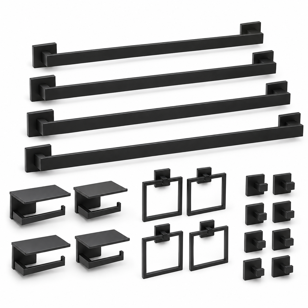 20-Piece Matte Black Bathroom Hardware Set with 24-Inch Towel Bars