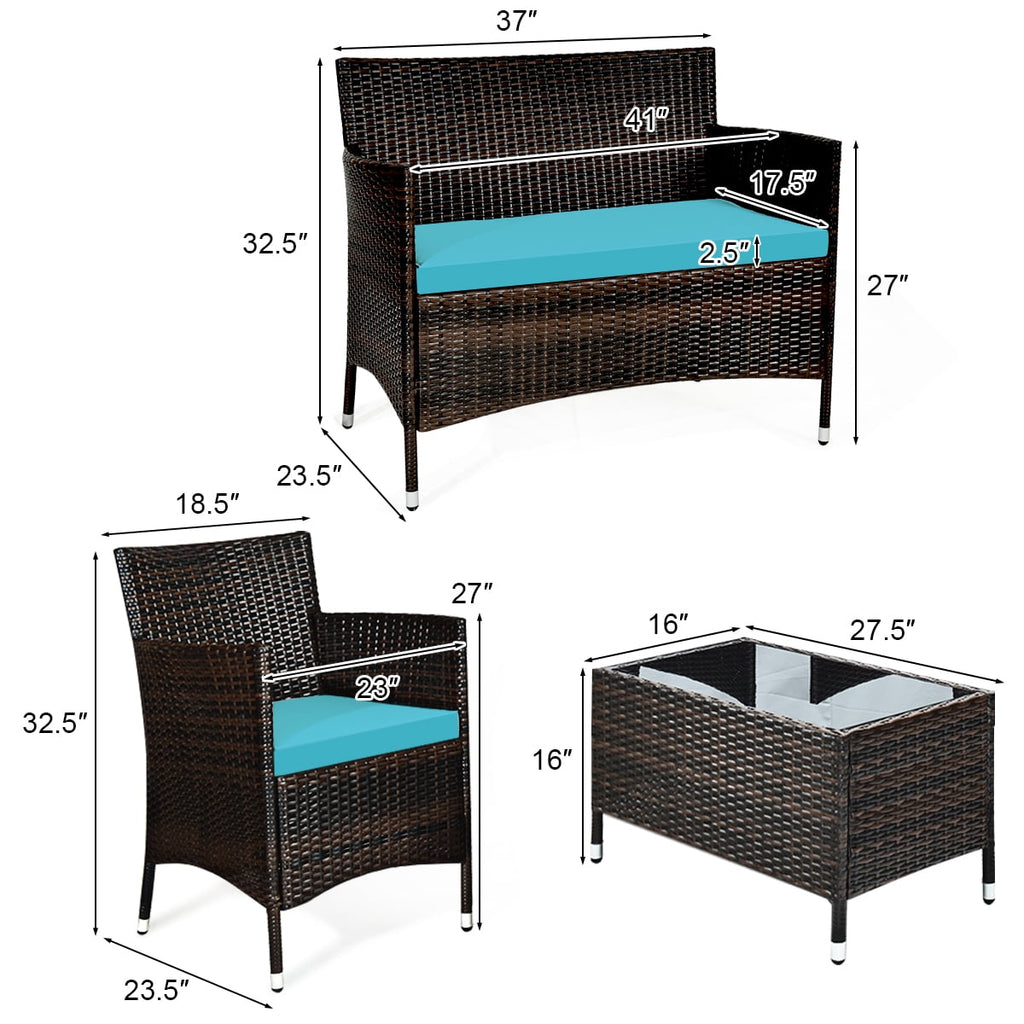 Costway 8PCS Patio Rattan Furniture Set Cushioned Sofa Coffee Table Backyard Turquoise