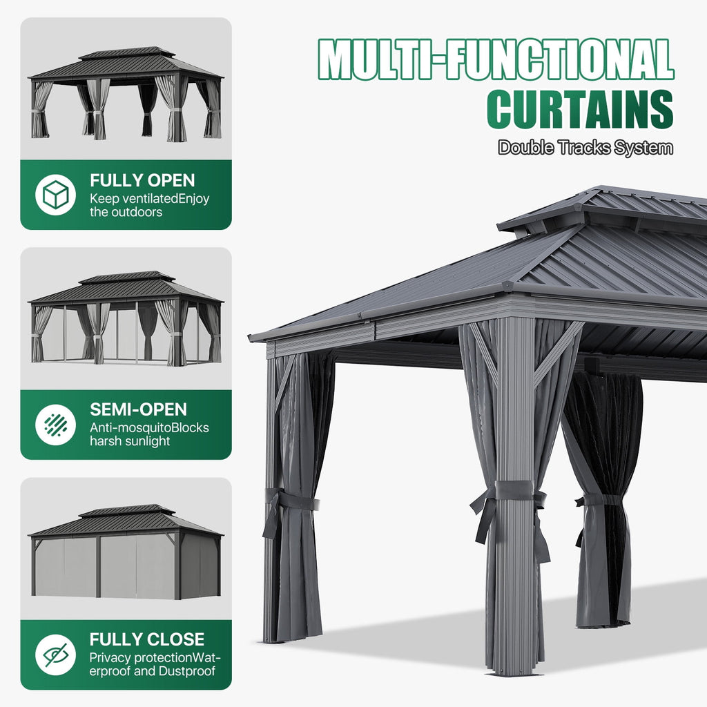 Clouddwell 12' x 20' Gazebo for Patio, Gazebo Pergola with Sloped Roof, Large Wall-Mounted Heavy Duty Awnings, for Deck, Patio and Backyard,Grey