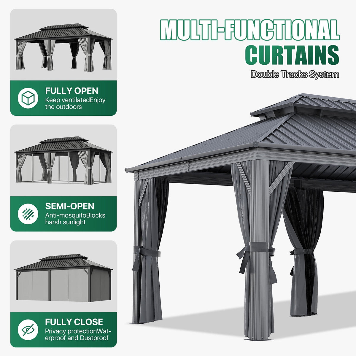 Clouddwell 12' x 20' Gazebo for Patio, Gazebo Pergola with Sloped Roof, Large Wall-Mounted Heavy Duty Awnings, for Deck, Patio and Backyard,Grey