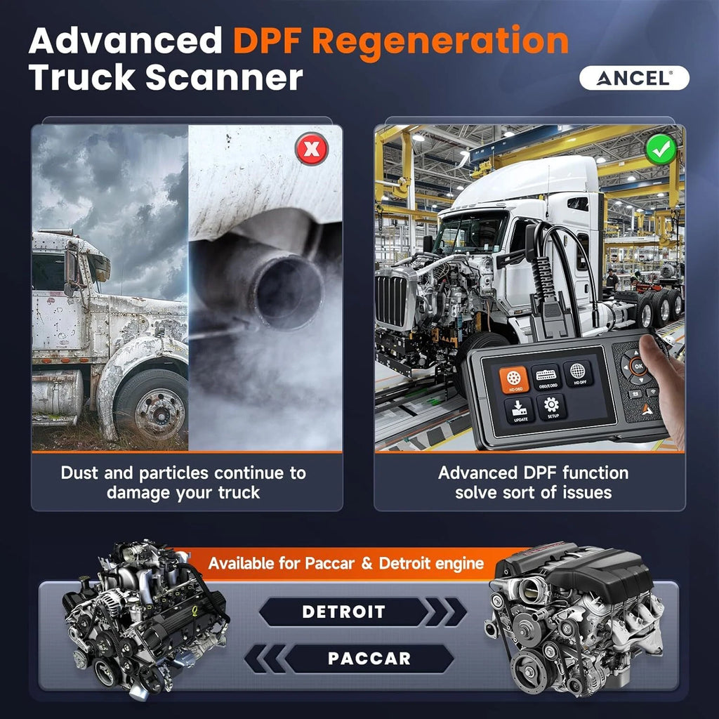 ANCEL HD431 Paccar Detroit Heavy Duty Truck Scanner OBD Diesel Diagnostic Tool DPF Regen