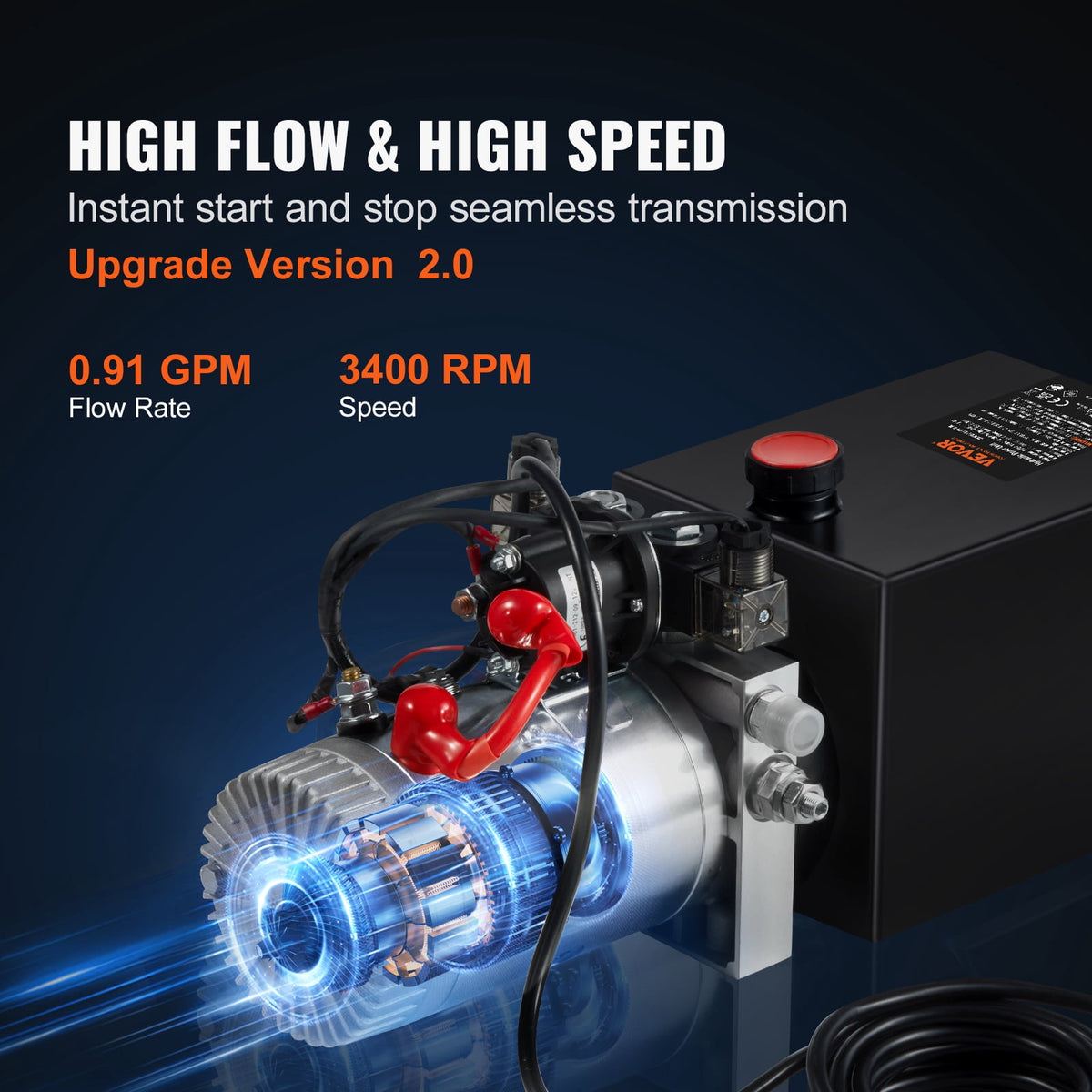 VEVOR 8-Quart Double-Acting Hydraulic Pump, DC 12V, 0.91 GPM, 3200 PSI Max, for Dump Trailers and Car Lifts