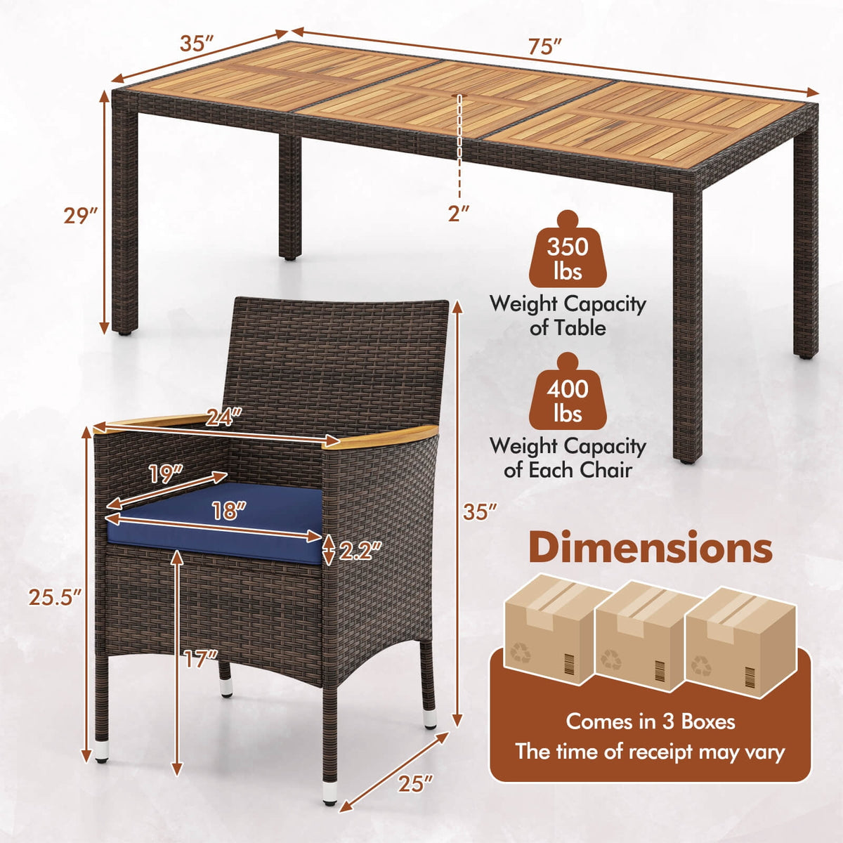 Patiojoy 9PCS Outdoor Dining Set with Acacia Wood Table Top Patio Dining Set for 8 People