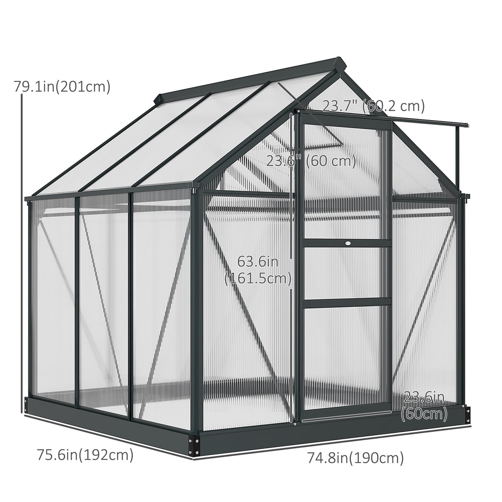 CoSoTower Greenhouse Garden, Green House, Outdoor Greenhouse Kit, PC Board with Sliding Door, 6.2' x 6.3' x 6.6', Grey