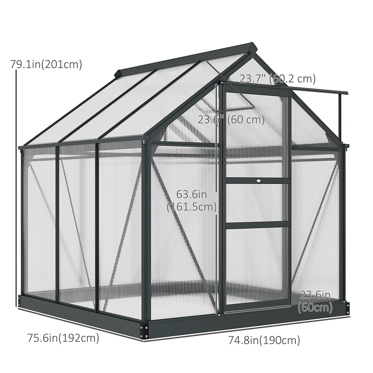 CoSoTower Greenhouse Garden, Green House, Outdoor Greenhouse Kit, PC Board with Sliding Door, 6.2' x 6.3' x 6.6', Grey
