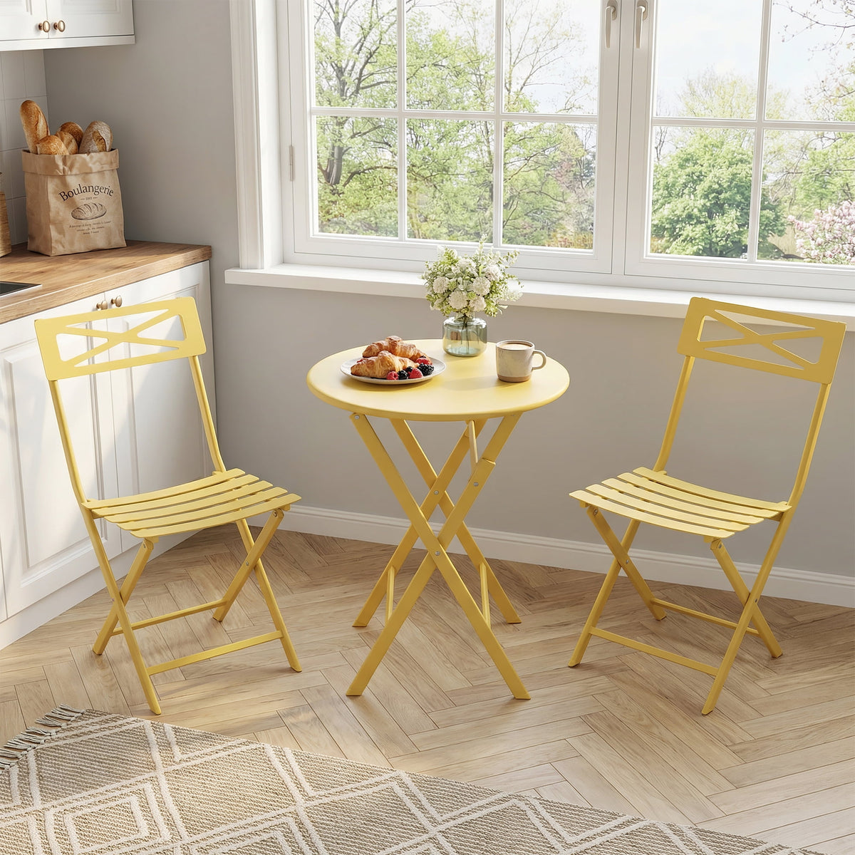 GloryStar 2-Piece Folding Bistro Table and Seating Set, Weather-Resistant Steel Outdoor Patio Furniture