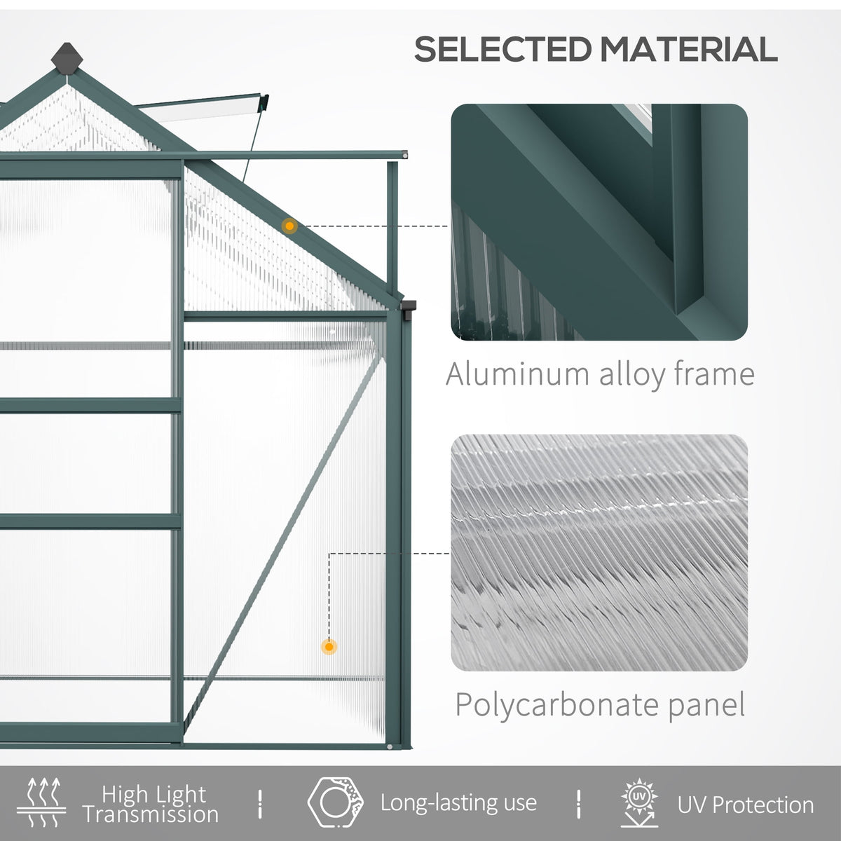 Outsunny 10.2' x 6.3' x 6.6' Clear Polycarbonate Greenhouse, Large Walk-In Garden, Aluminium Frame, Slide Door, top vent for ventilation
