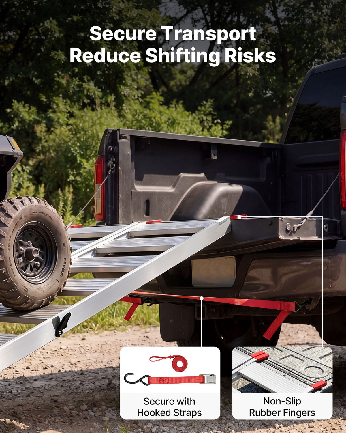 VEVOR 76x50 Inch Tri-Folding Aluminum Trailer Ramps, 1500 lb Capacity, Straps and Non-Slip Rubber Fingers