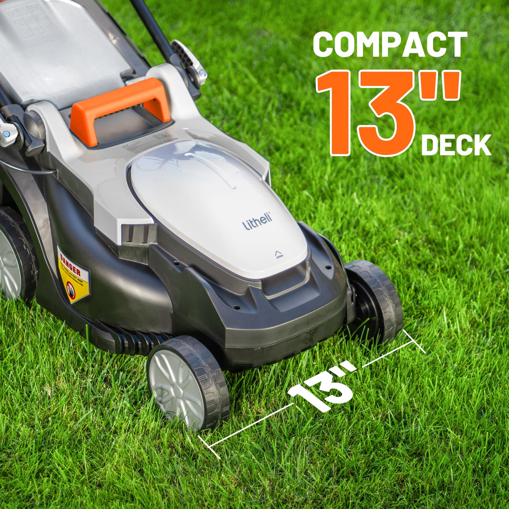 Litheli U20 20V Cordless Lawn Mower, 13-Inch Cutting Width, Adjustable Height, with Two 2.0Ah Batteries