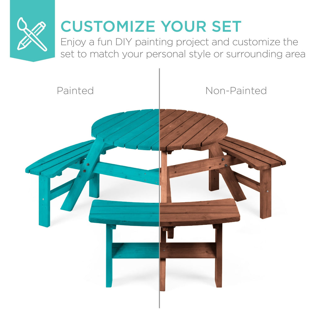 Best Choice Products 6-Person Circular Outdoor Wooden Picnic Table with 3 Built-in Benches, 500lb Capacity, Walnut Brown
