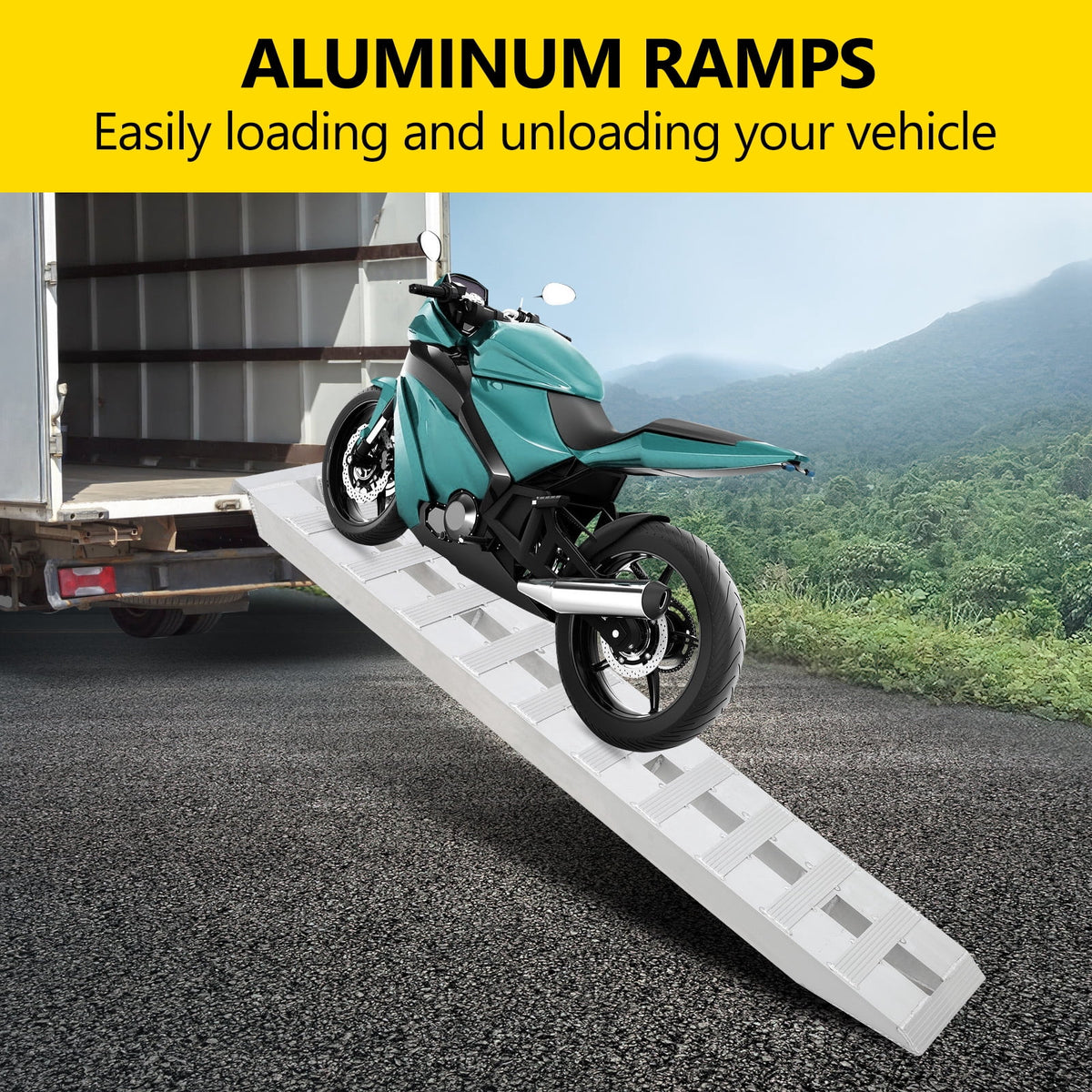 Aluminum Loading Ramps, 2-Pack, 96x15 Inches, 10,000 lb Capacity, Folding Non-Slip Design for Trucks and Tractors